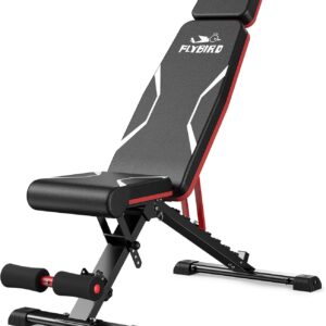 FLYBIRD WB3 Weight Bench up to 6’5″, 750LBS Capacity Adjustable Weight Bench for Workout, 27LBS Sturdy Foldable Bench Press for Home Gym, 5X Stable Lifting Bench Incline Decline Flat Dumbbell Exercise
