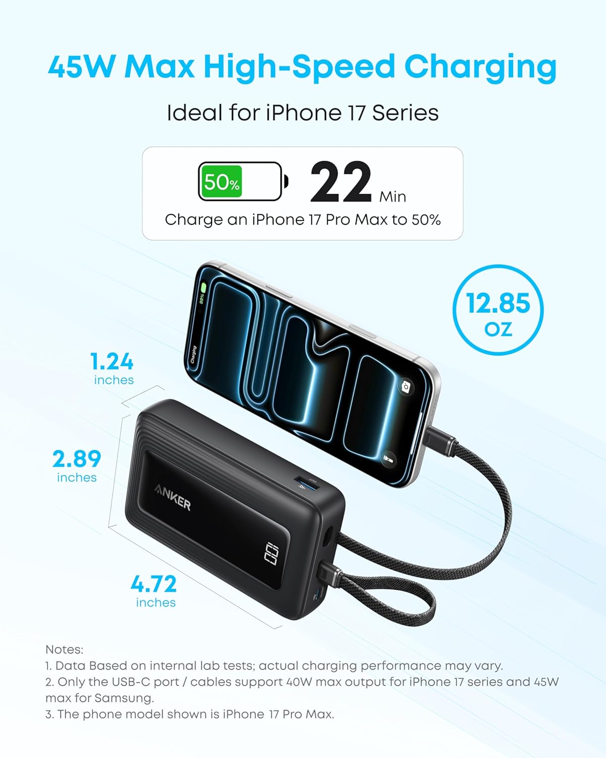 Anker Zolo Power Bank (2025 Upgraded Version), 45W Max Fast Charging, 20,000mAh Battery Pack, Dual Built-in USB-C Cables, USB-C&A Port, for iPhone 17/16 Series, Galaxy, MacBook, and More - Image 4