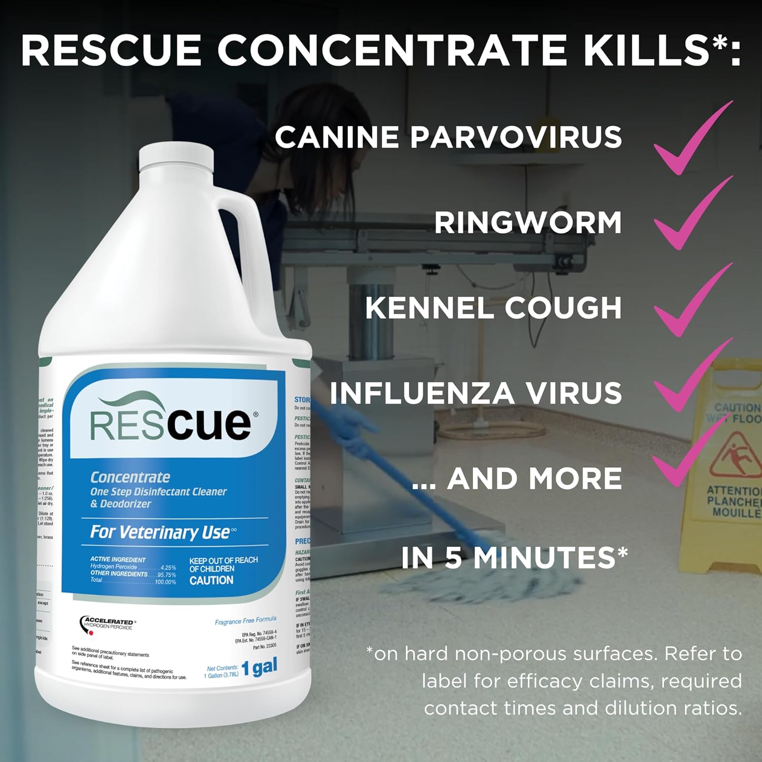REScue One-Step Disinfectant Cleaner & Deodorizer, For Veterinary Use, Animal Shelters, Pet Foster Homes, Kennels, Litter Box, Concentrate, 1-Gallon - Image 3
