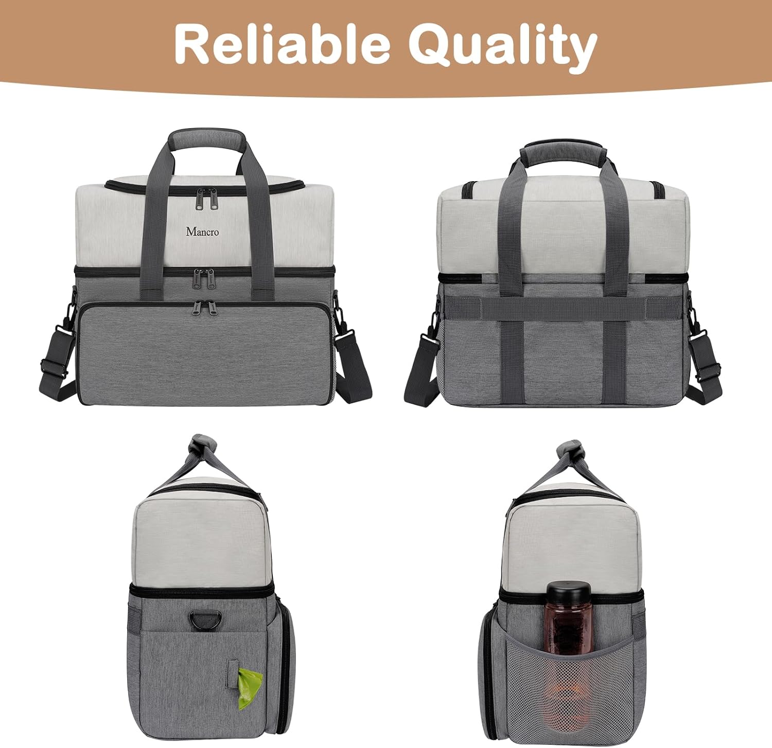 Mancro Dual Layers Dog Travel Bag, Pet Travel Bags with 2 Extra Large Food Containers, 2 Collapsible Dog Bowls, Multi-Pockets Tote Organizer for Pet Supplies, Road Trip Essentials, Weekend Camping - Image 7