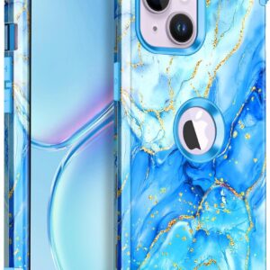 Casetego for iPhone 13 Case,iPhone 14 Case,Three Layer Heavy Duty Sturdy Shockproof Protection Full Rugged Hard PC+Soft TPU Bumper Protective Girls Case for Apple iPhone 13/14 6.1 inch,Sky Blue