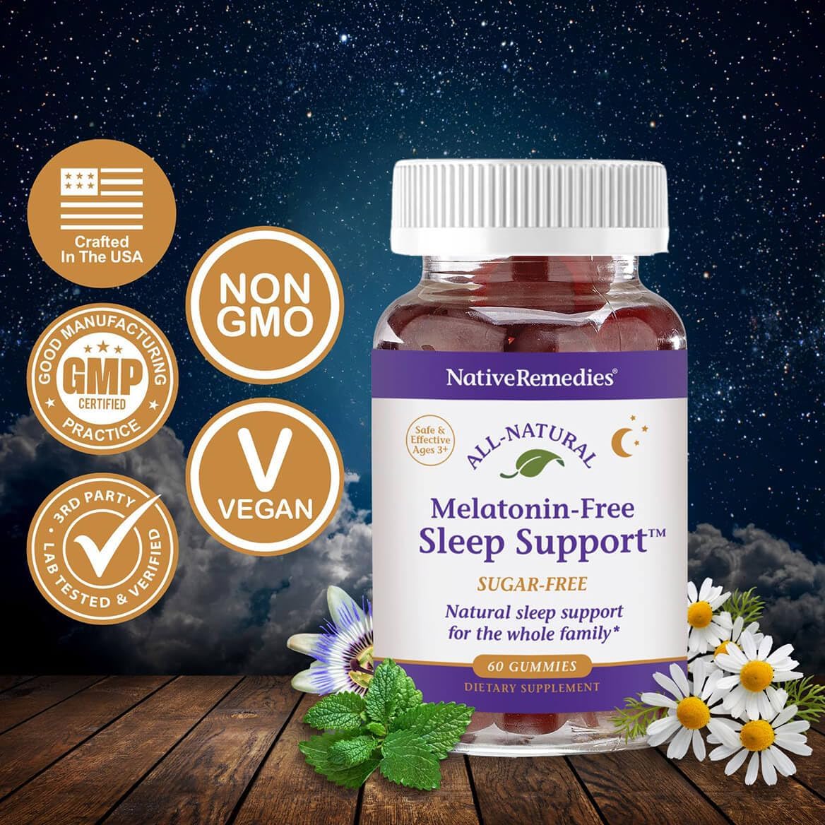 Native Remedies Melatonin-Free Sleep Gummies – Sugar-Free Herbal Formula with GABA, Magnesium, L-Theanine & Valerian – Sleep Aid Natural Support for Adults - 60 Calm Gummy Vitamins - Image 2