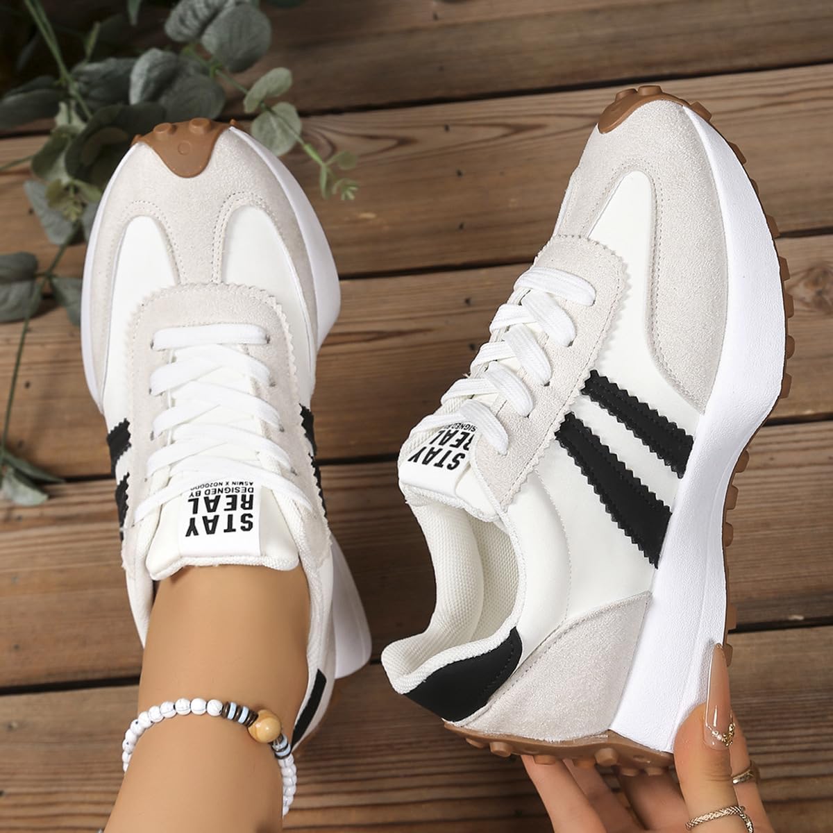 Women's Fashion Thick Sole Sneakers, Breathable Walking Shoes, Comfortable Support, Casual Textile Upper, Rubber Sole, All Seasons - Image 3