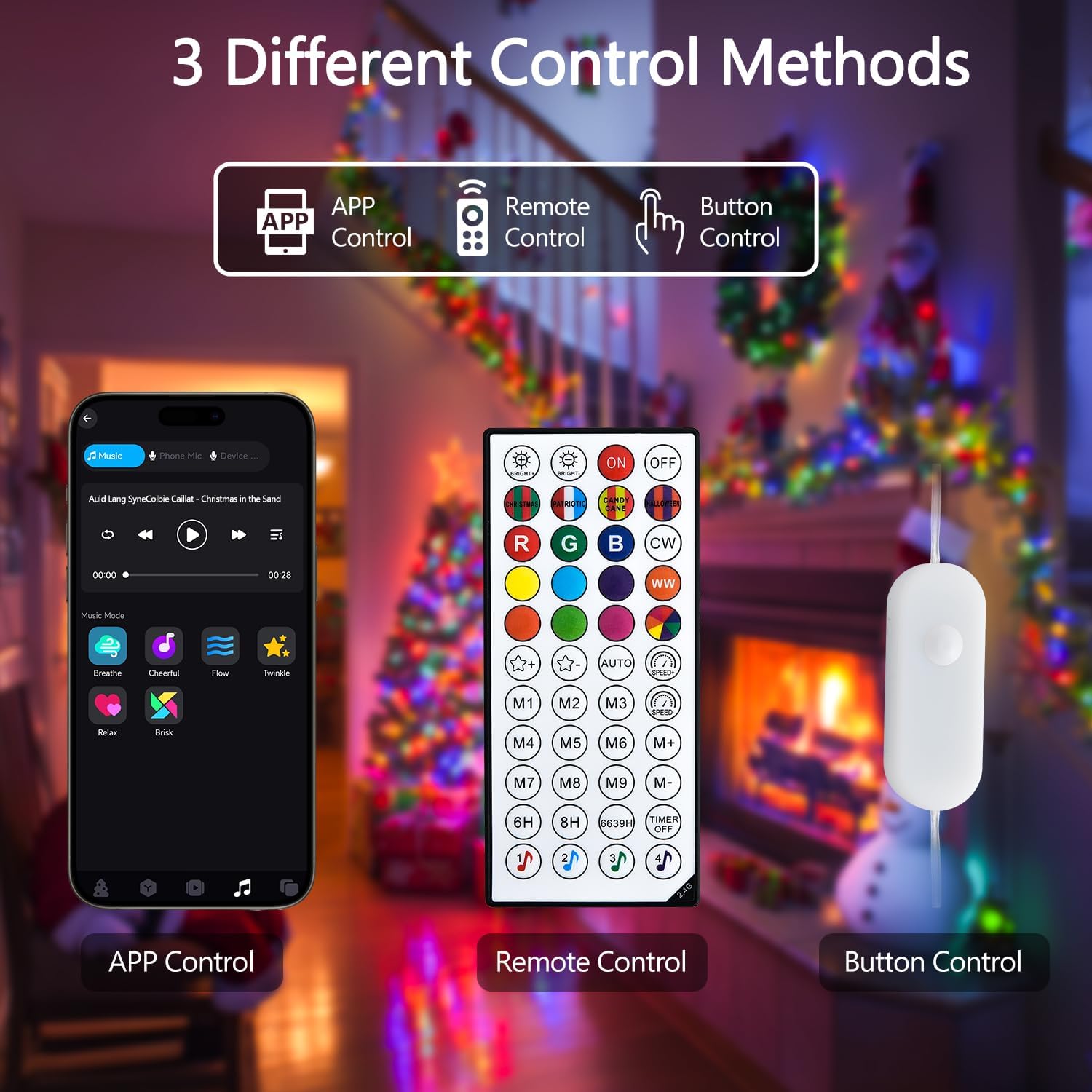 JMEXSUSS 100 LED Color Changing String Lights, 33ft String Lights Indoor with Remote & APP, Clear Wire Smart Twinkle Christmas Light Plug in for Daily Easter Independence Day Halloween Xmas - Image 6