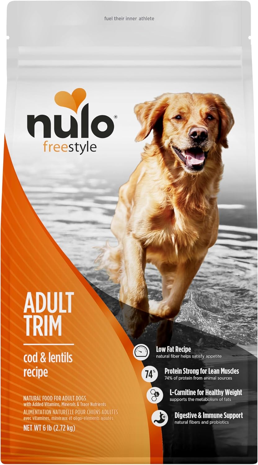 Nulo FreeStyle Adult Trim Dry Dog Food - High Protein Grain Free Dog Food for Healthy Weight Management, Natural Kibble with Probiotics, L-Carnitine and Fiber for Small, Medium, Large Breeds, 6lb Bag
