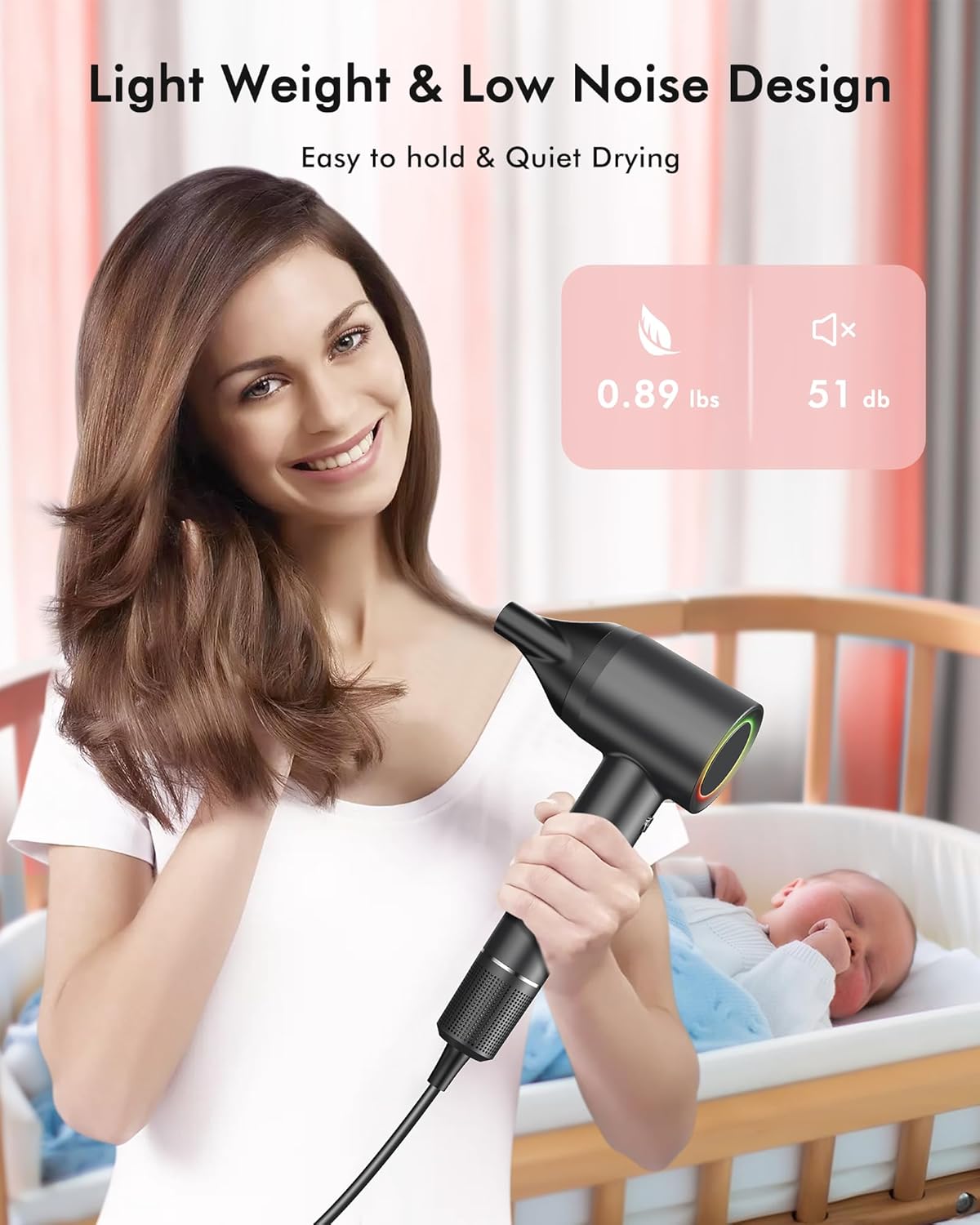 Hair Dryer, 160000RPM Professional High Speed Ionic Blow Dryer, 500 Million Negative Ions & Heat-Control & Low Noise Hairdryer & Magnetic Diffuser, Fast Drying, No Heat Damage - Image 5