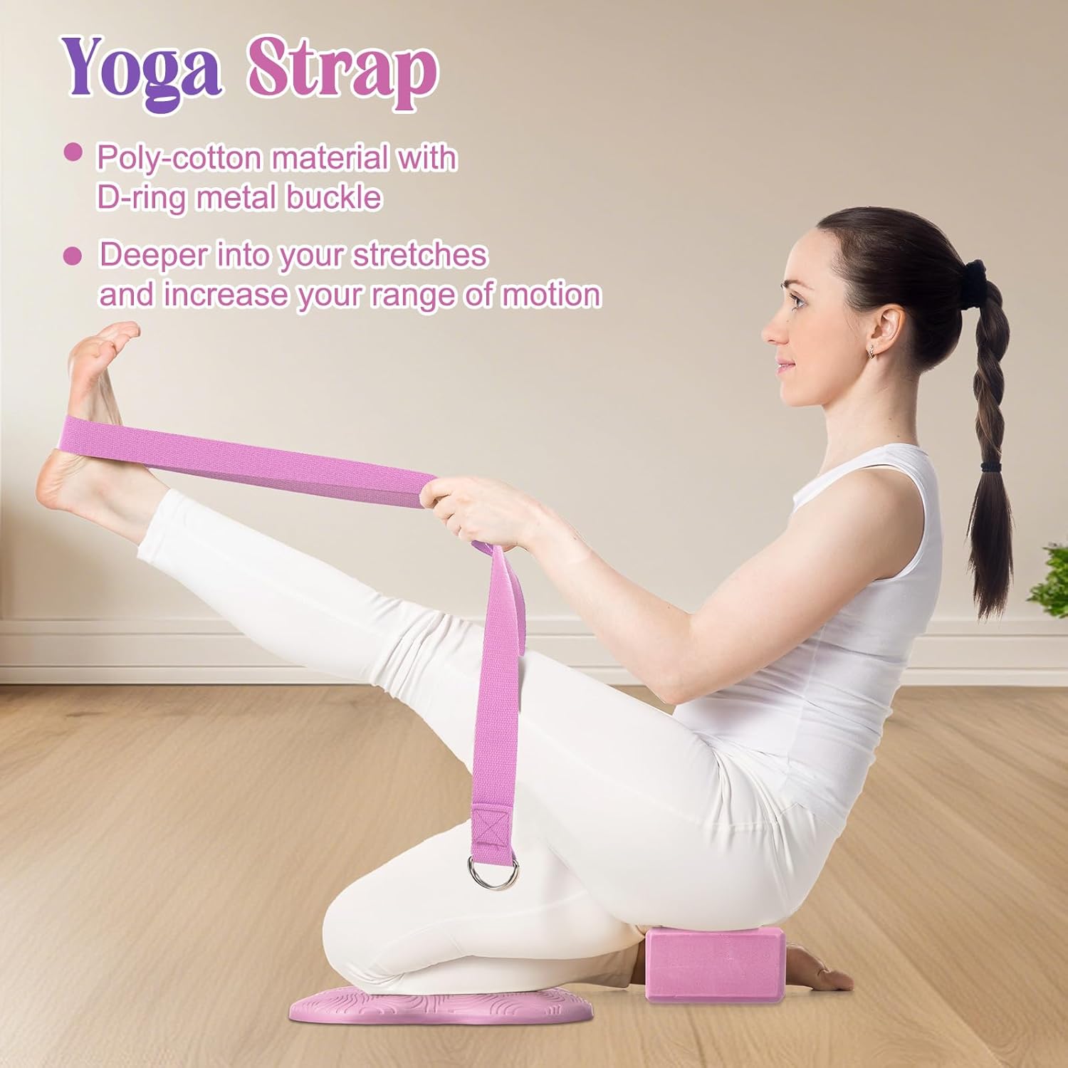RoundFunny 5 Pcs Yoga Blocks Knee Pads Yoga Strap Set Soft Premium Foam Blocks Accessories for Pilates Meditation General Fitness Stability, Kneeling, Balance, Deepen Stretches and Toning - Image 6