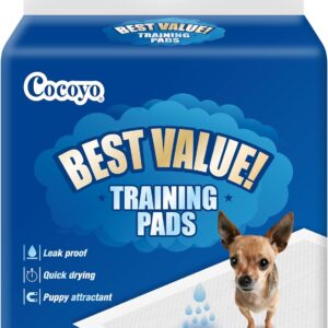 COCOYO Best Value Training Pads, 22″ x 22″, 100 Count, White & Blue Puppy Pads