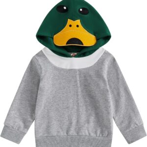 Twopumpkin Toddler Baby Boy Mallard Duck Hooded Sweatshirt Long Sleeve Hoddies Cute Sweater Outfit Fall Winter Clothes