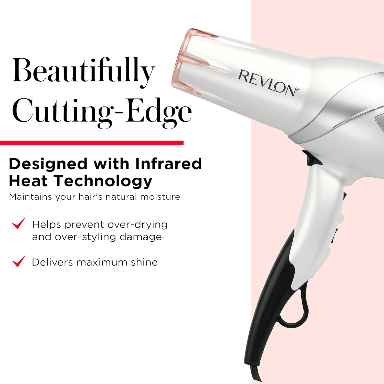 REVLON Infrared Ionic Hair Dryer with Diffuser & Concentrator, 2 Speed Settings, Blow Dryer with Tourmaline Technology for Frizz Control, 1875 Watt Power for Fast Drying, Suitable for All Hair Types - Image 2