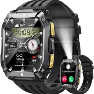 Smart Watches for Men Fitness Watch: 100 Days Battery Life/Call/Answer 1.95” Mens Military Smart Watch for Android & iPhone, Fitness Tracker with Flashlight/Heart Rate Sleep Monitor/100+ Sport Modes