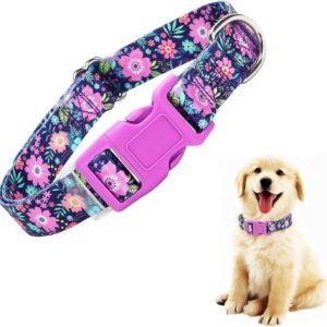 Bohemian Floral Dog Collar – Stylish Floral Pattern, Soft Nylon Adjustable Collar for Small Dogs, Quick-Release Buckle, Durable Pet Collar for Boy and Girl Puppies (Small)