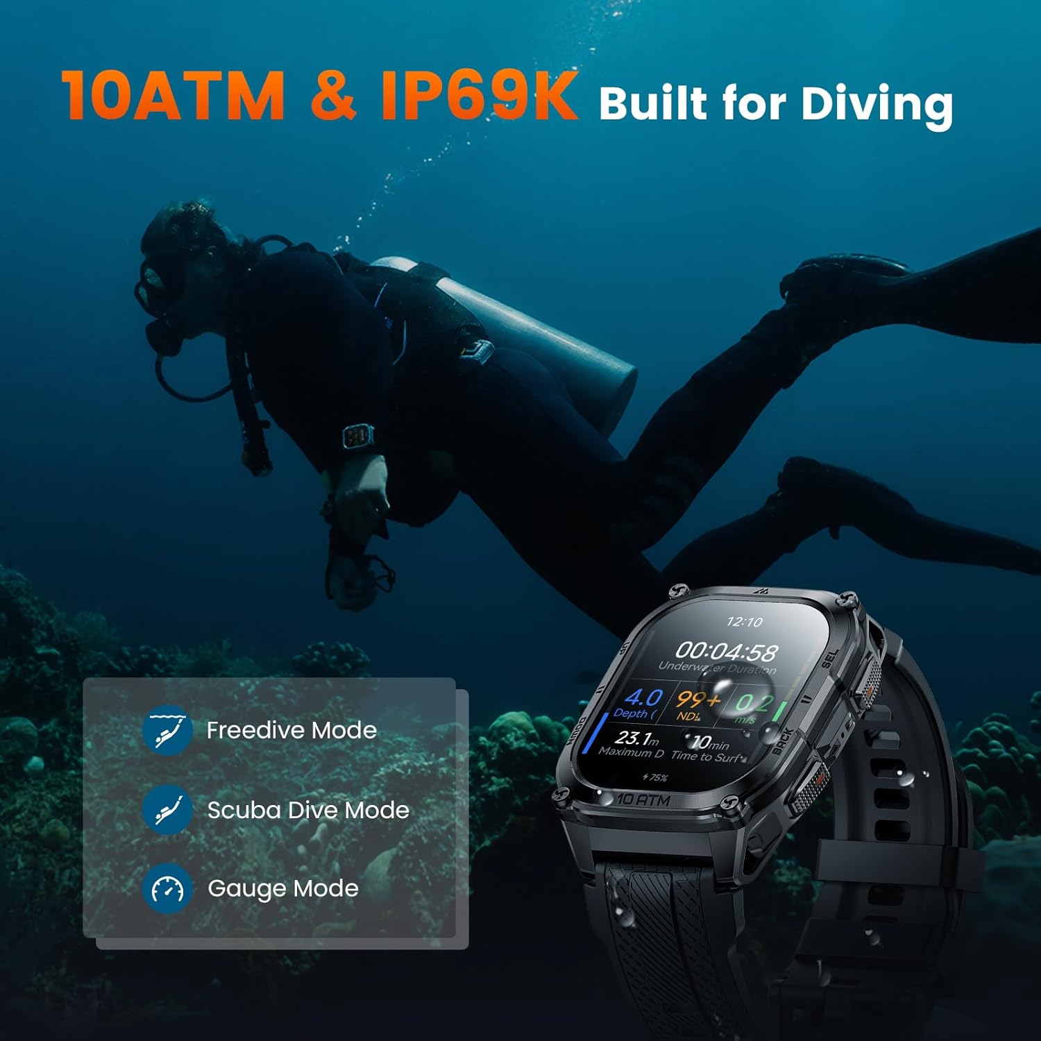 KOSPET Tank M4 Smart Watch for Men, Full Stainless Steel, GPS & Offline Maps, 10ATM Waterproof 45m Freediving, 50-Day Battery, Bluetooth Calls, 24/7 Heart Monitor, for Android & iOS - Image 4