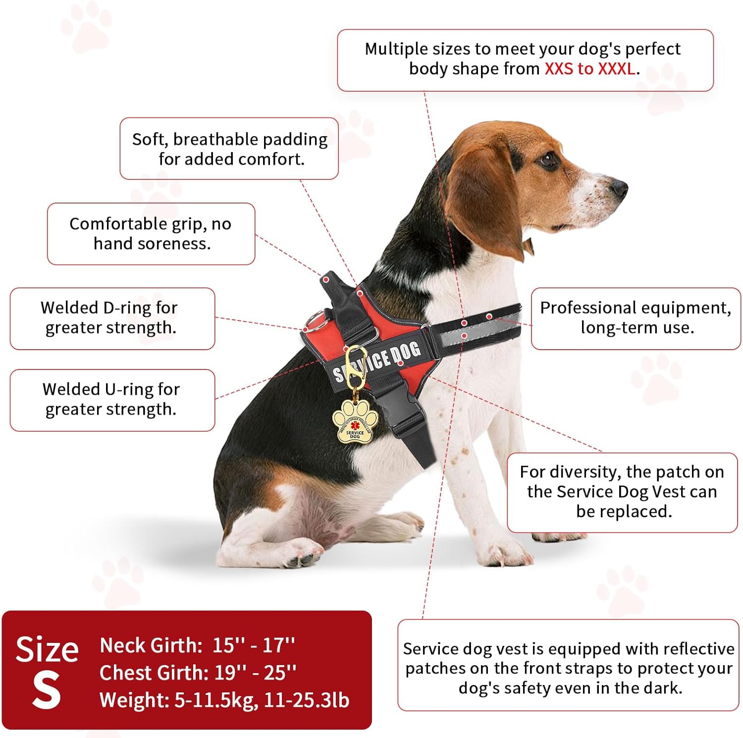 Opstin Service Dog Vest, ID Tag + 50 ADA Information Cards, Service Dog Harness in Sizes X Small to XX Large, Metal Dog Tag has Ruggedized Clip, 2-Sided Service Animal Cards,ESA Accessory Set Small - Image 5
