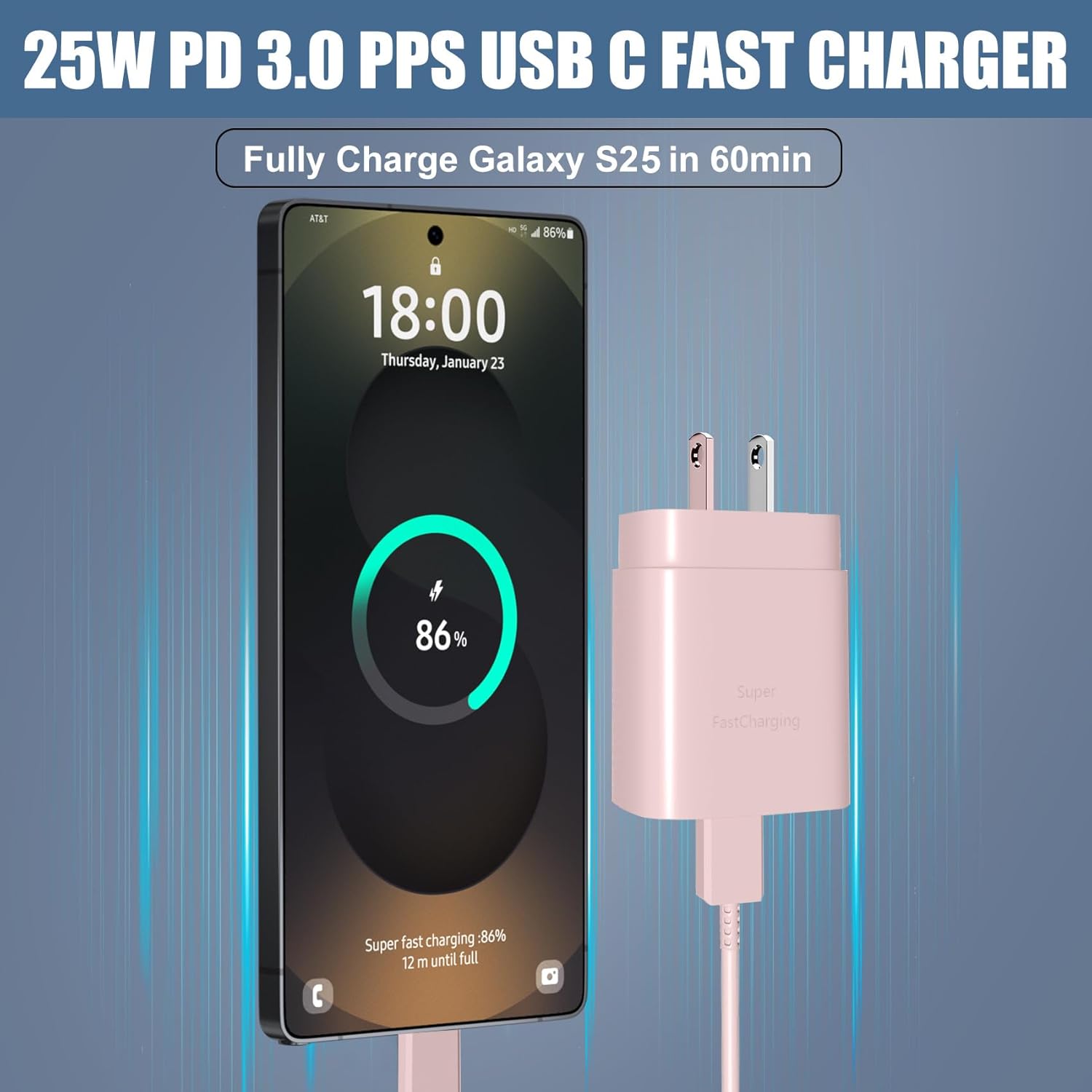 USB C Charger,25W Charger Fast Charging Block Phone Charger Android & Fast Charger Type C 10Ft Cable Cord for Samsung Galaxy S26/S25/S24/S24+/S24 Ultra/S23/S23+/S23Ultra/S22/S22+/S22Ultra/S21/S20,Pink - Image 2