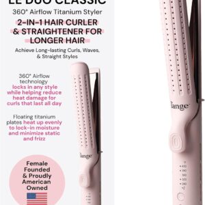 L’ANGE HAIR Le Duo Grande 360° Airflow 2 in 1 Straightener and Curler | 1 Inch Curling Wand & Titanium Flat Iron with 5.3″ Plates | Hair Straightener & Curler for Long Hair (Blush)