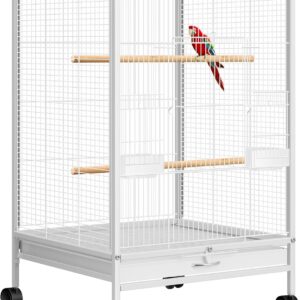 VIVOHOME 30 Inch Height Wrought Iron Bird Cage with Rolling Stand for Conures Lovebirds Cockatiels Finches, White