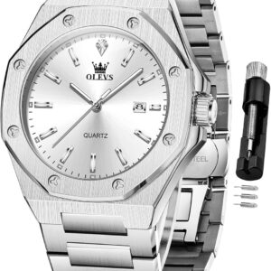 OLEVS Watch for Men Business Diamond Easy Read Men’s Wristwatches Analog Luxury Date Stainless Steel Waterproof Luminous Dress Mens Watches