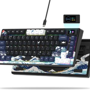 Womier SK80 75% Keyboard with Color Multimedia Display Mechanical Gaming Keyboard Creamy Sound, Wired Hot Swappable Gasket Mount RGB Custom Key Board, Pre-lubed Stabilizer for Mac/Win, Black Kanagawa