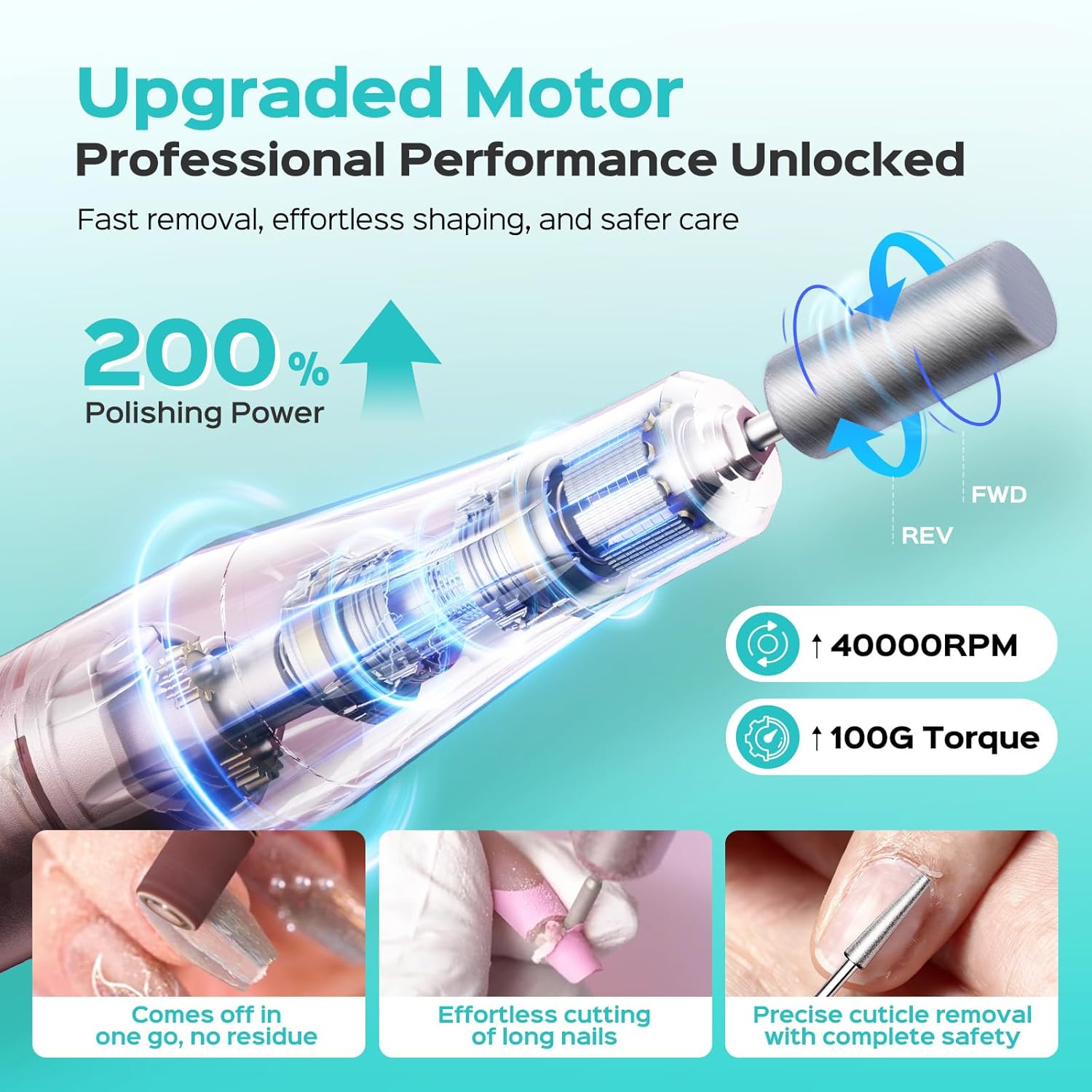 COSLUS E51 Electric Nail Drill Professional: 40000 RPM Rechargeable Nail File with Stand for Acrylic Nails, Stable & Smooth Grinding, Easy to Use, Ideal for Women Beginners, Home DIY and Salon Pink - Image 3
