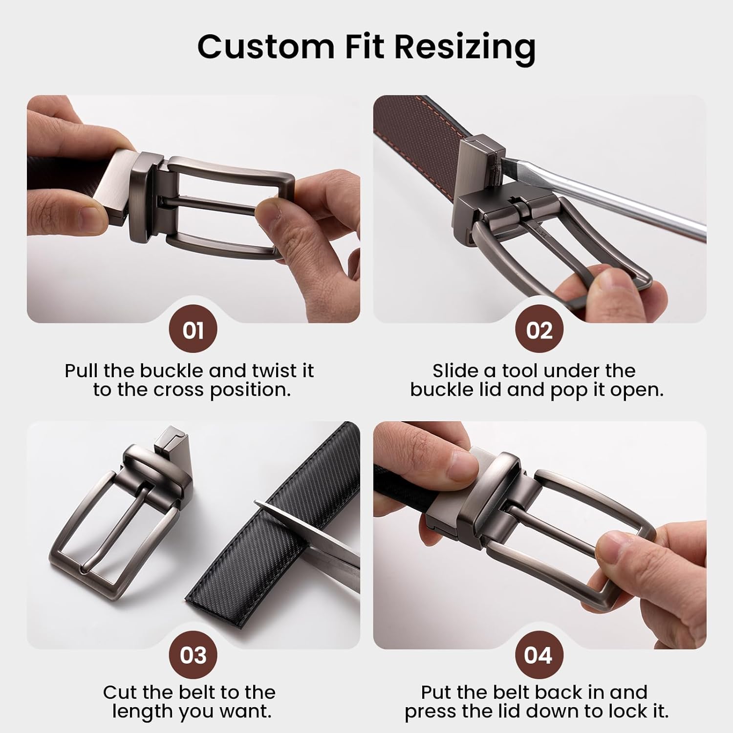 LMUGOOS 3-Pack Men's Reversible Genuine Leather Belt, Adjustable & Cuttable 1.2" for Dress & Jeans, Ideal Gift for Men - Image 5