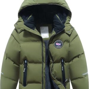 Kids Boy’s Winter Coat Fleece Lined Waterproof Jacket Puffy Cotton Coat Thick Hooded Down Outdoor Coats
