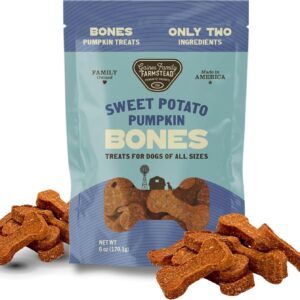 Gaines Family Farmstead Pumpkin & Sweet Potato Dog Bones – 6 oz Bag, Natural, Grain-Free Dog Treats for Digestive Health & Immunity – High-Fiber, Vitamin-Rich Chews, Made in USA