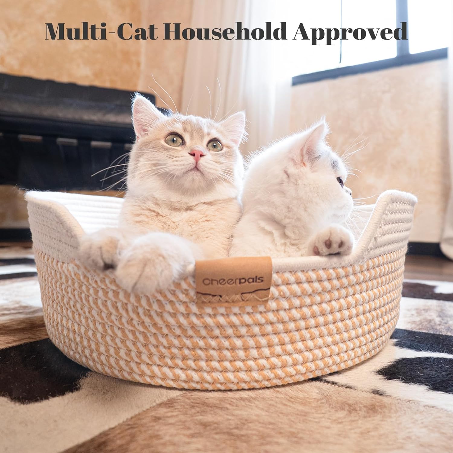 CHEERHOME PETS Cat Bed Basket with Cushion, Cotton Rope Woven Pet Bed for Indoor Cats Couch, Stimulicat Cat Bed Handwoven Breathable, All Season Universal (White) - Image 6
