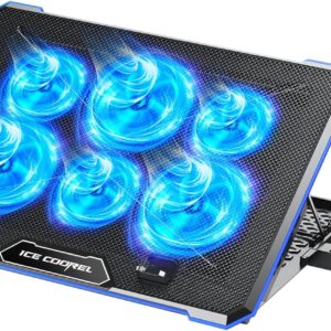 ICE COOREL Laptop Cooling Pad with 6 Cooling Fan, Laptop Cooler Fan with No Lights, Cooling pad for Laptop 15-17 Inches, Notebook Cooler Stand with 9 Height Adjustable, Cooler Pad for Lap or Desk Use