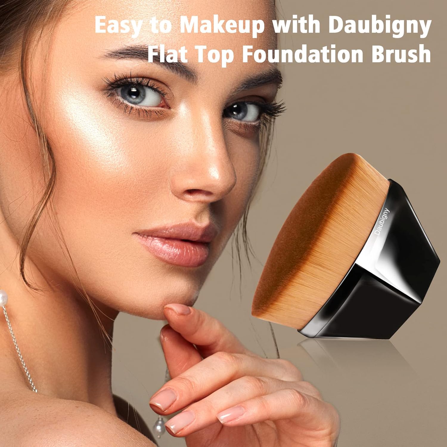 Foundation Makeup Brush Flat Top Kabuki Hexagon Face Blush Liquid Powder Foundation Brush for Blending Liquid, Cream or Flawless Powder Cosmetics with Bonus Protective Case (Black) - Image 2