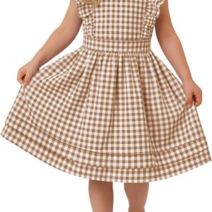 Yooo’s Vivi Toddler Girls’ Dress Gingham Midi Baby Plaid Dress Ruffle Sleeves Doll Collar Summer Outfits with Zipper 18M-5T