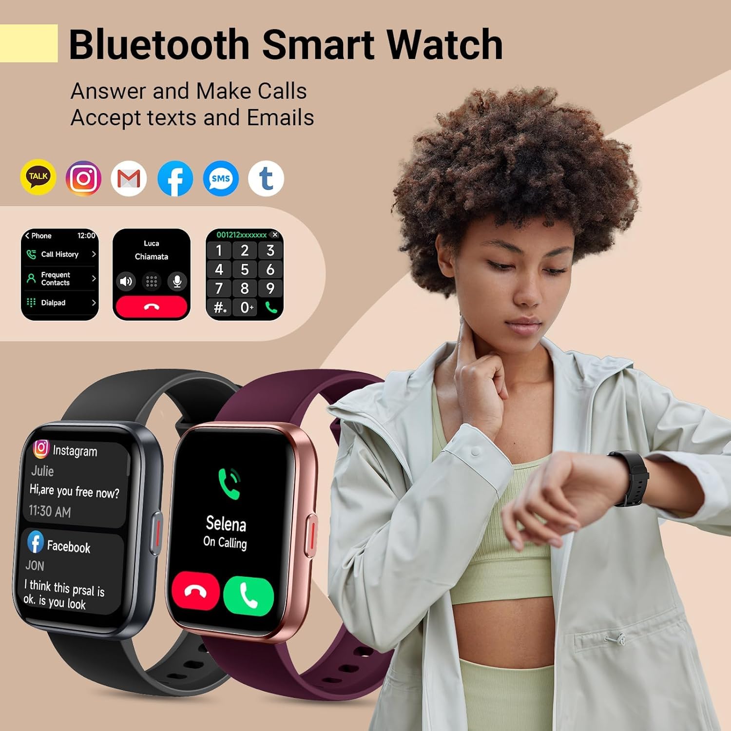 Smartwatch for Women, Compatible with Android & iPhone, 1.8'' Fitness Tracker Watch with Alexa, Call & Notification Alerts, Heart Rate & Sleep Monitor, 120 Sports Modes, Waterproof Watch for Women - Image 2