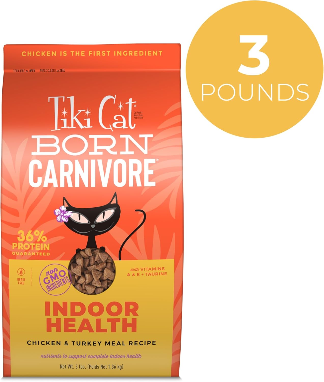 Tiki Cat Born Carnivore Indoor Health Non-GMO, Chicken and Turkey Meal Recipe 3 lbs. - Image 2