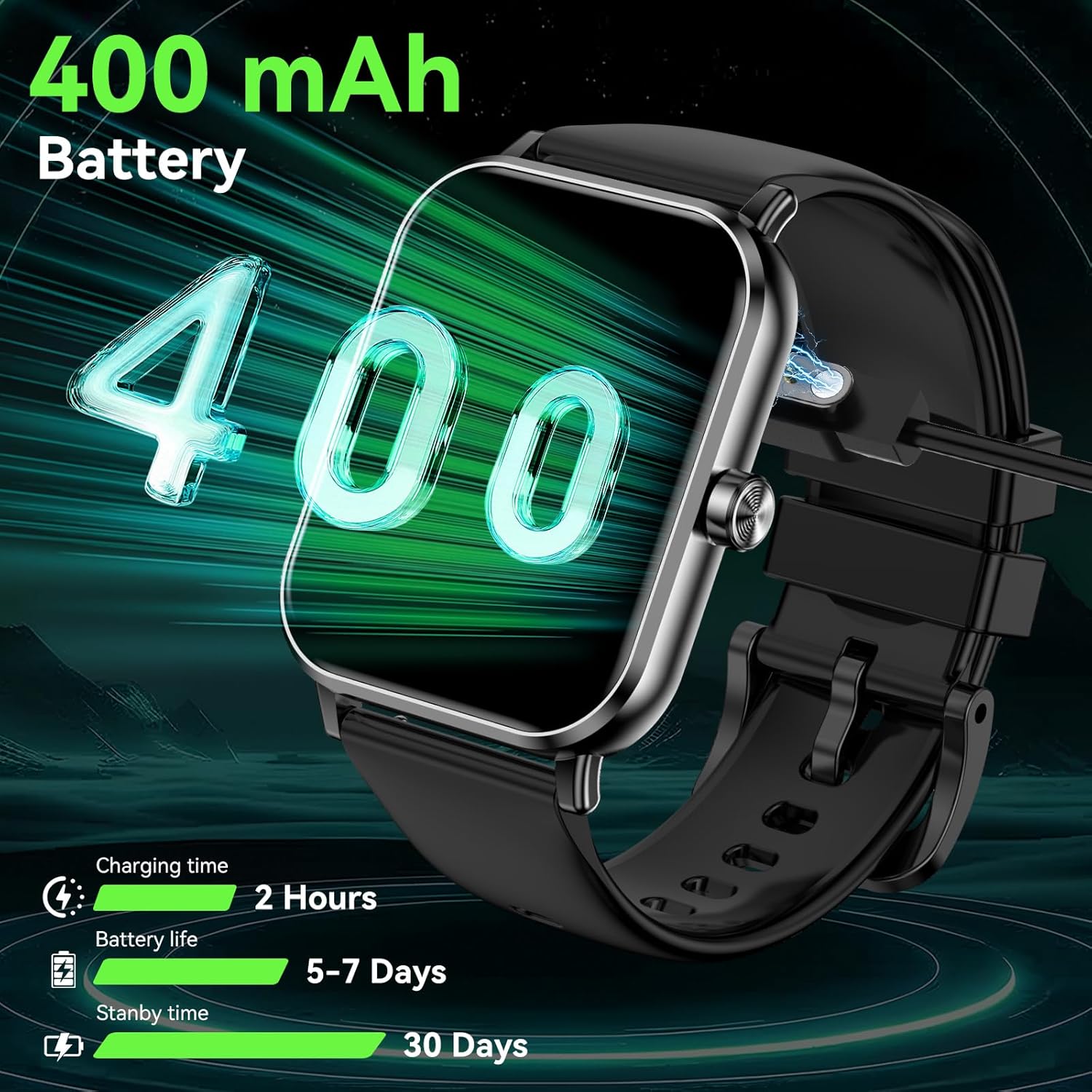 Smart Watch for Men Women, 1.85" HD Fitness Tracker with Bluetooth Calls, 24/7 Heart Rate/Sleep Monitor, 130+ Sport Modes, 5 ATM Waterproof, Pedometer, Calories, Smartwatch for Android iOS (Black) - Image 6