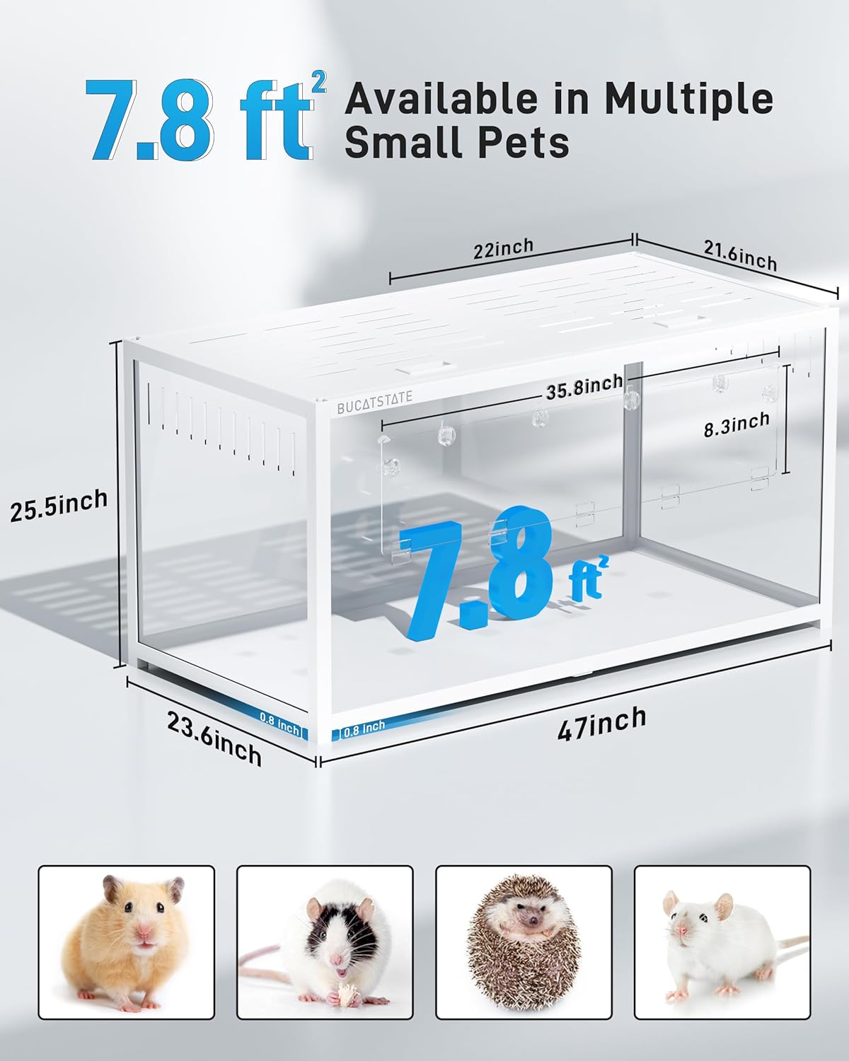 BUCATSTATE Hamster Cage 3.0: Metal Large Rat Cage Stackable with Top Access Easy Assemble 47L x 23.6W x 25.5H Inches Dwarf Syrian Hamster Tank for Gerbil Mouse (7.8 ft², White) - Image 2