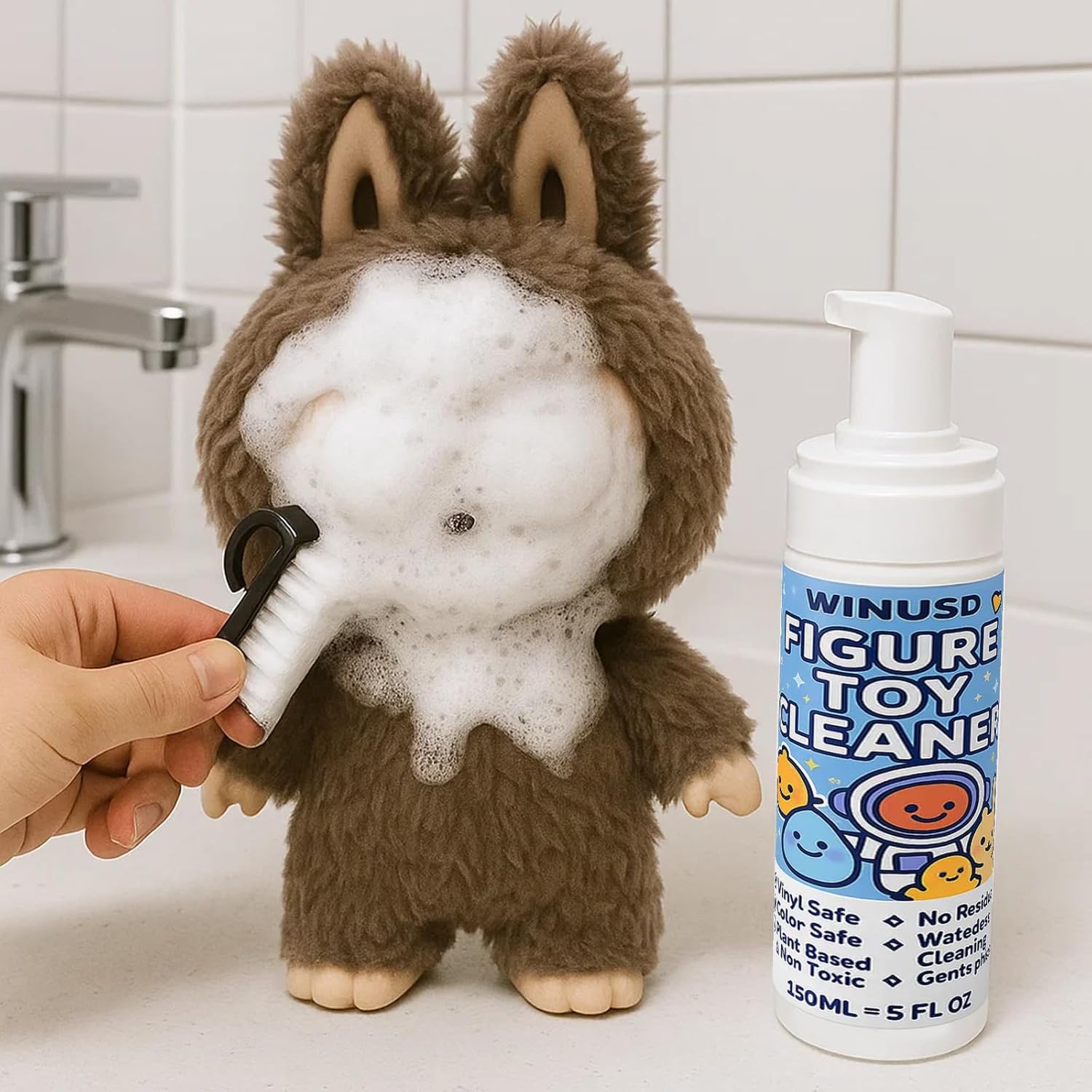 Figure & Plush Toy Cleaner - 5oz Foam Spray for Stuffed Animals & Soft Dolls with Brush & Cloth | No Rinse, Zero Residue, Color-Safe| Safe for Delicate Fabrics & Pets, Christmas Gifts for Plush Lovers - Image 4