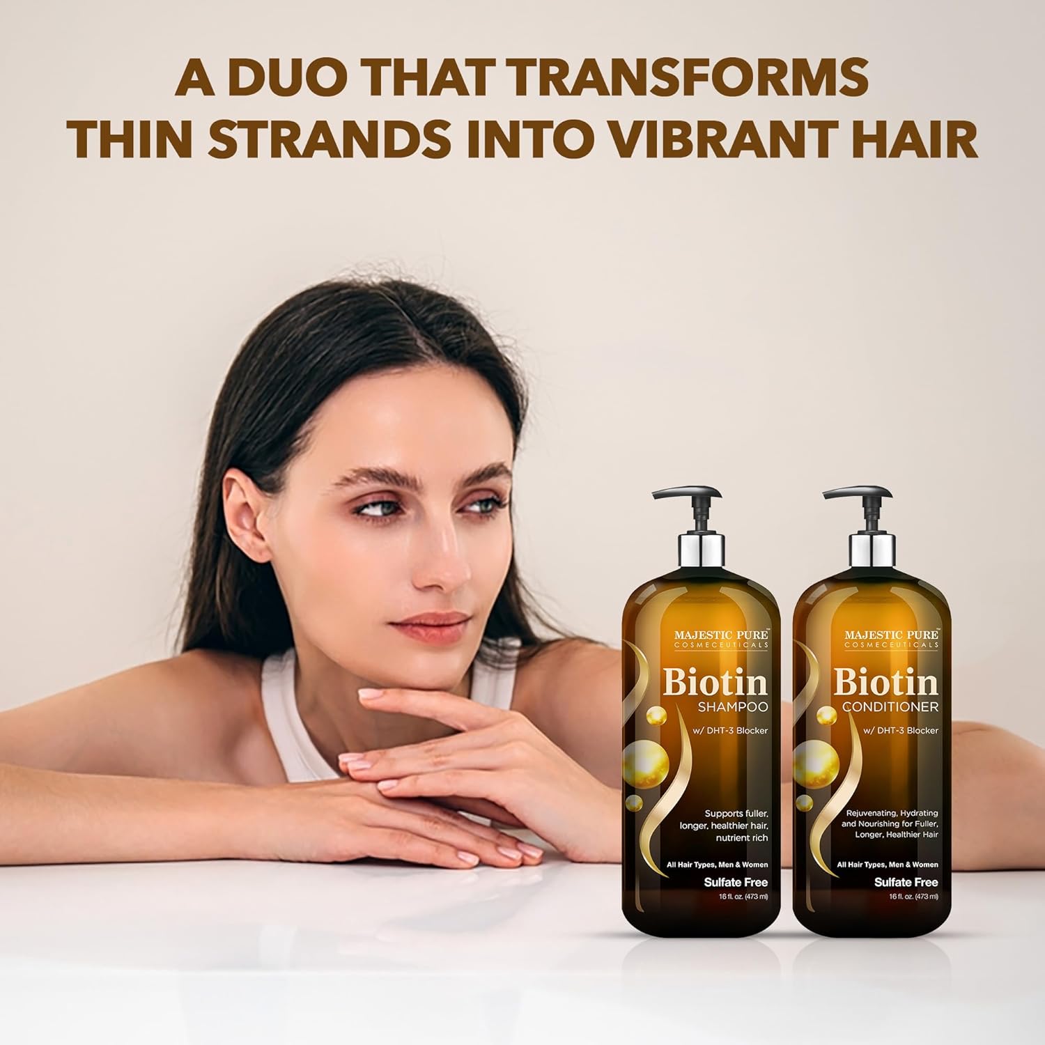 MAJESTIC PURE Biotin Shampoo and Conditioner Set with DHT Blocker Complex - Hydrating, Nourishing & Supporting Healthy Hair, Sulfate Free, for Men & Women - 16 fl oz each - Image 3