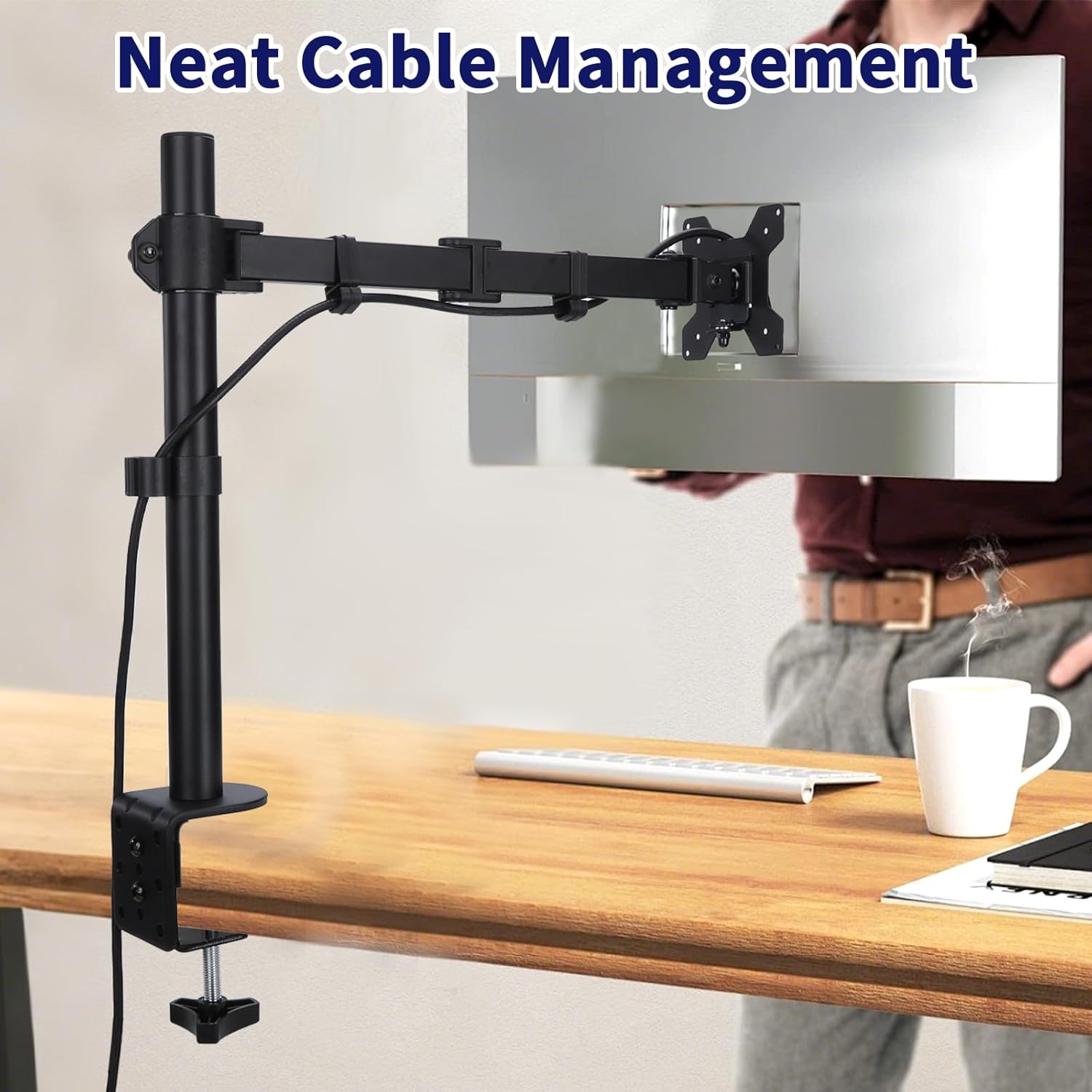 Single Monitor Desk Mount, Heavy Duty Adjustable Monitor Stand for 13"-32" Screen, Monitor Arm Desk Mount Holds Up to 22lbs with C Clamp/Grommet Base - Image 6