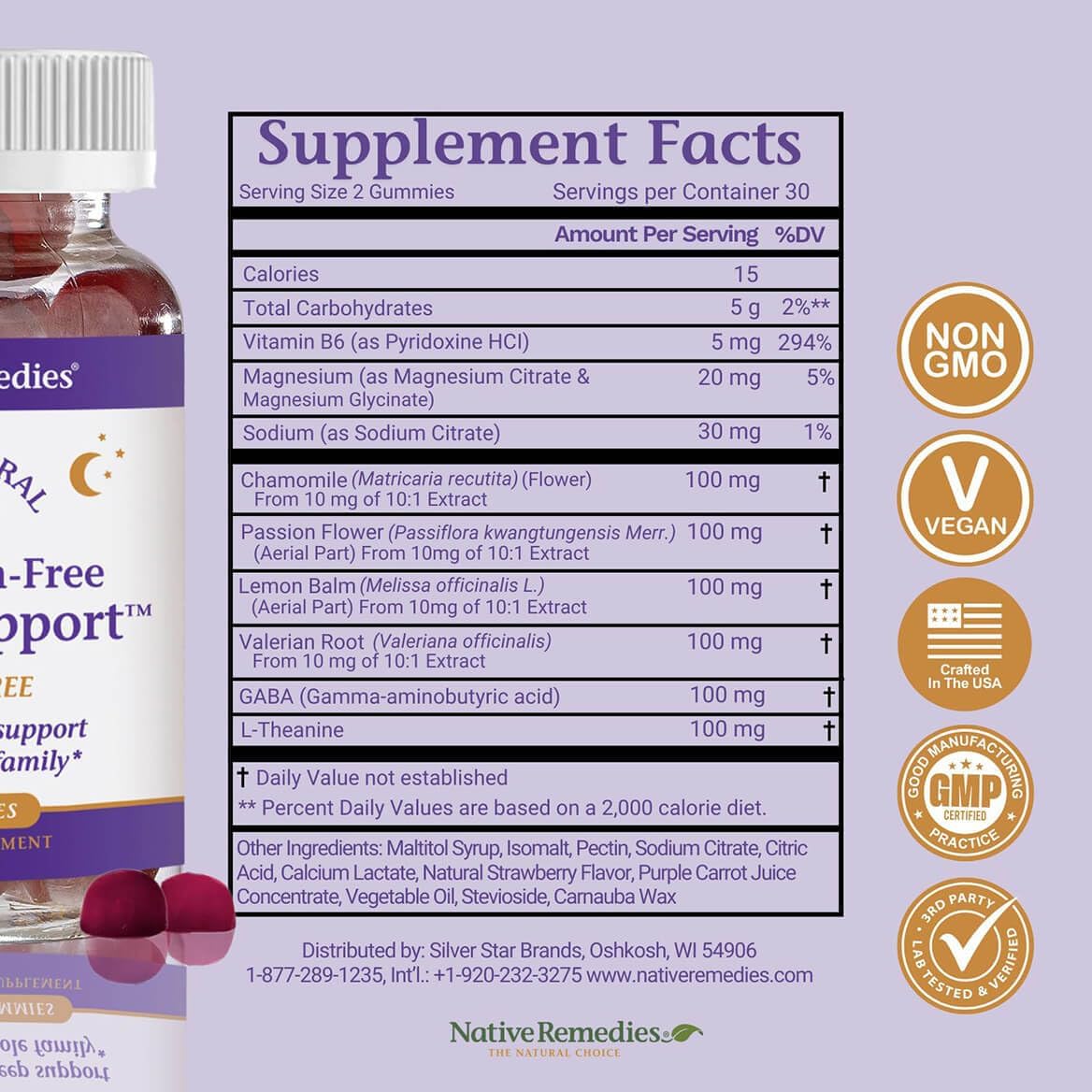 Native Remedies Melatonin-Free Sleep Gummies – Sugar-Free Herbal Formula with GABA, Magnesium, L-Theanine & Valerian – Sleep Aid Natural Support for Adults - 60 Calm Gummy Vitamins - Image 3