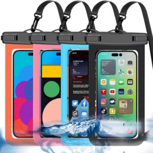 4 Pack Multicolor Universal Waterproof Phone Pouch, Large Phone Waterproof Case Dry Bag,Protection Level: IP68,Outdoor Sports for Apple iPhone,Samsung,and More,(Fits Up to 8.3”),Black,Blue,Pink,Orange