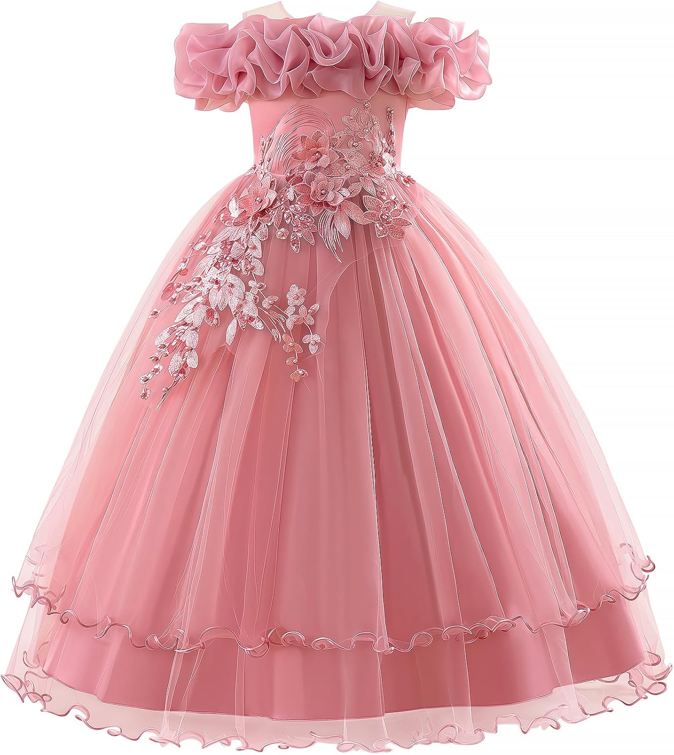 Flower Girl Dresses Lace Embroidery Off The Shoulder Tulle Dress Communion Pageant Wedding Dance Gown