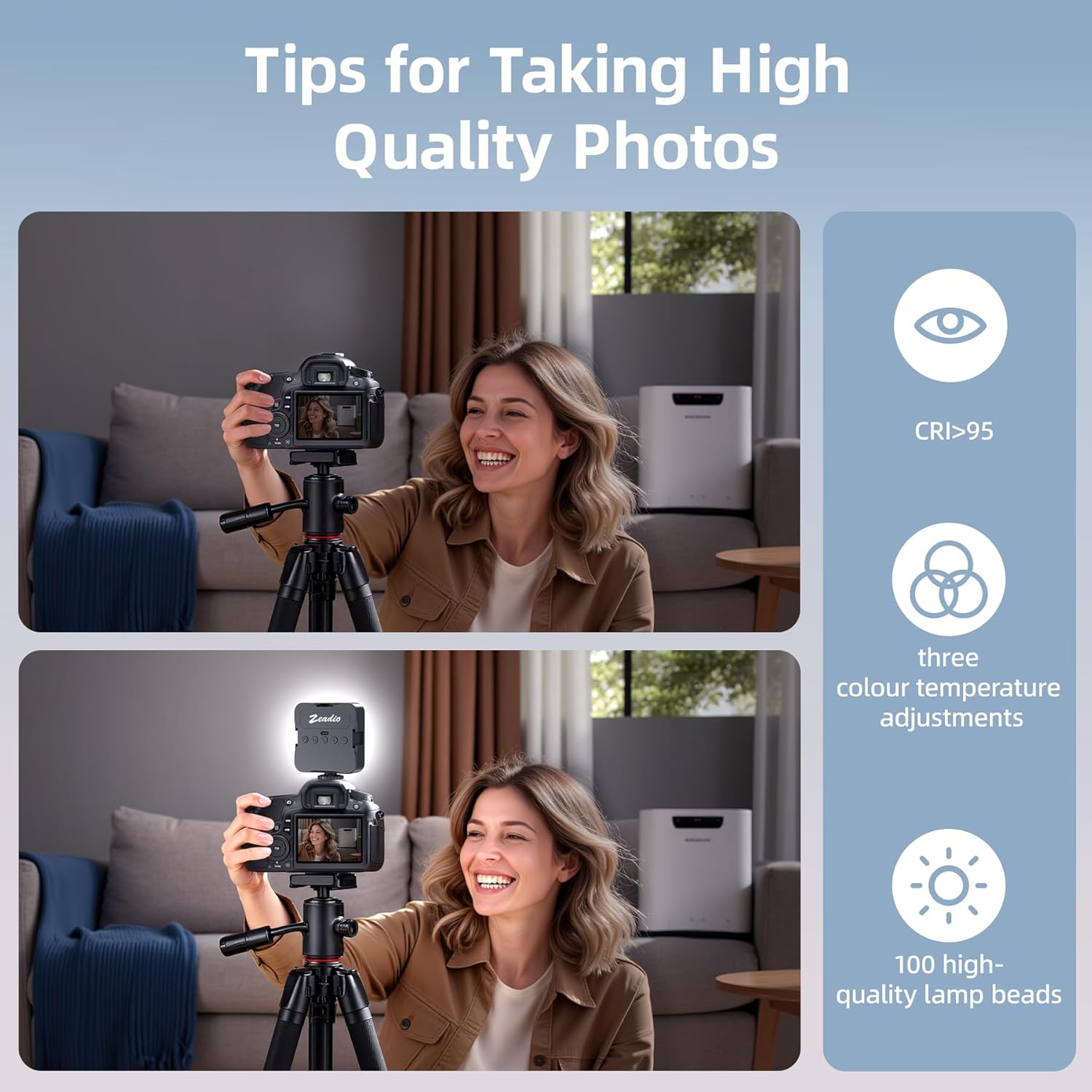 Zeadio Camera Stabilizer Kit, All-in-One Handheld Stabilizer with LED Video Light, Microphone, Phone Holder & Action Camera adaper, Fits for All Camera, DSLR, Action Camera and All Smartphones - Image 8