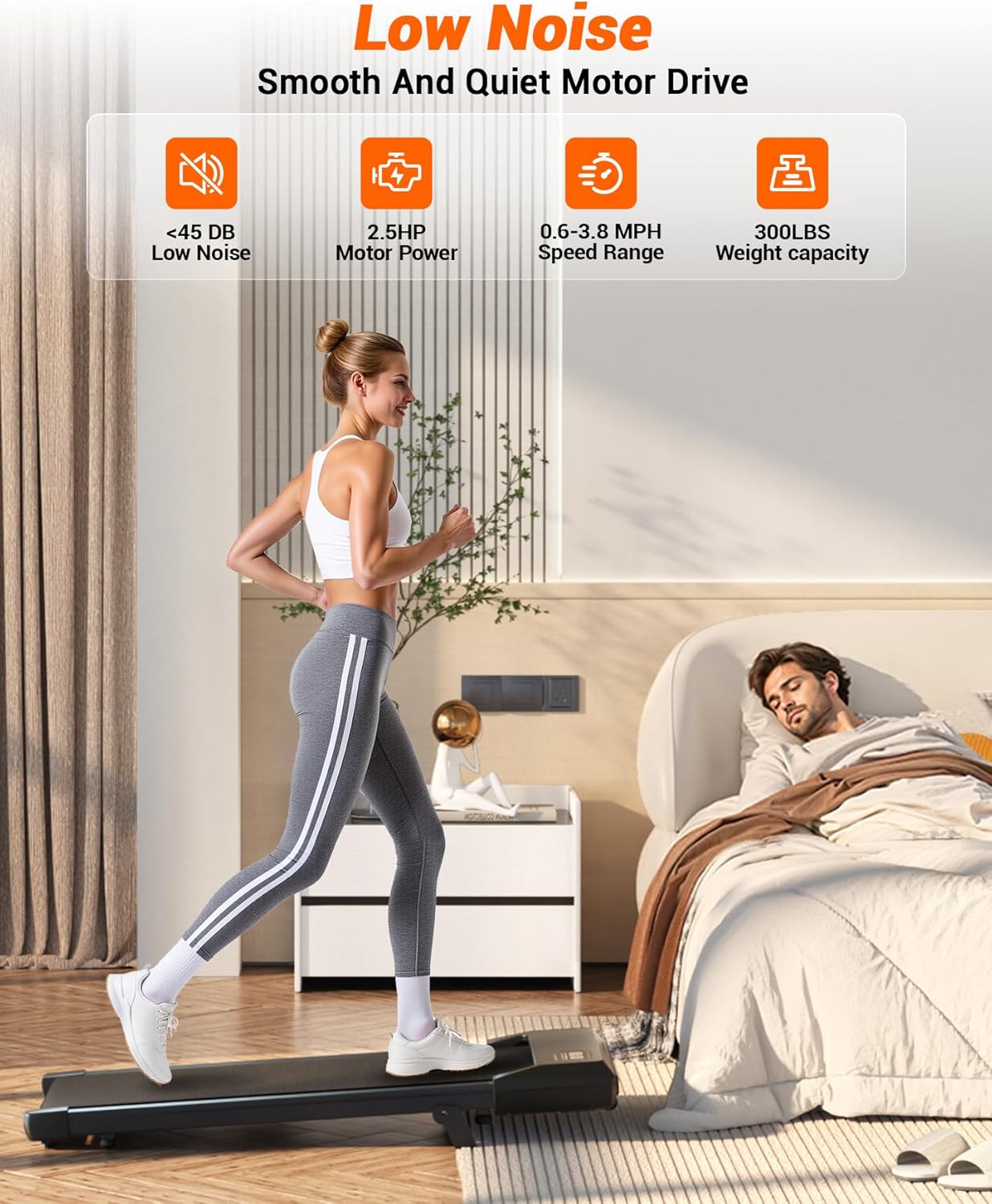 Walking Pad with 6% Incline, 300LBS Capacity Under Desk Treadmill for Home Office, Quiet Portable Mini Treadmill with App & Remote Control, No Assembly, Slim Design for Small Spaces - Image 3