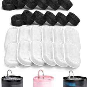 GIOTOHUN Pet Water Fountain Filter: 24 Cat Water Fountain Filters – 12 Pieces Filters + 12 Pieces Sponges for Cat Fountain H1 (67oz/2L)