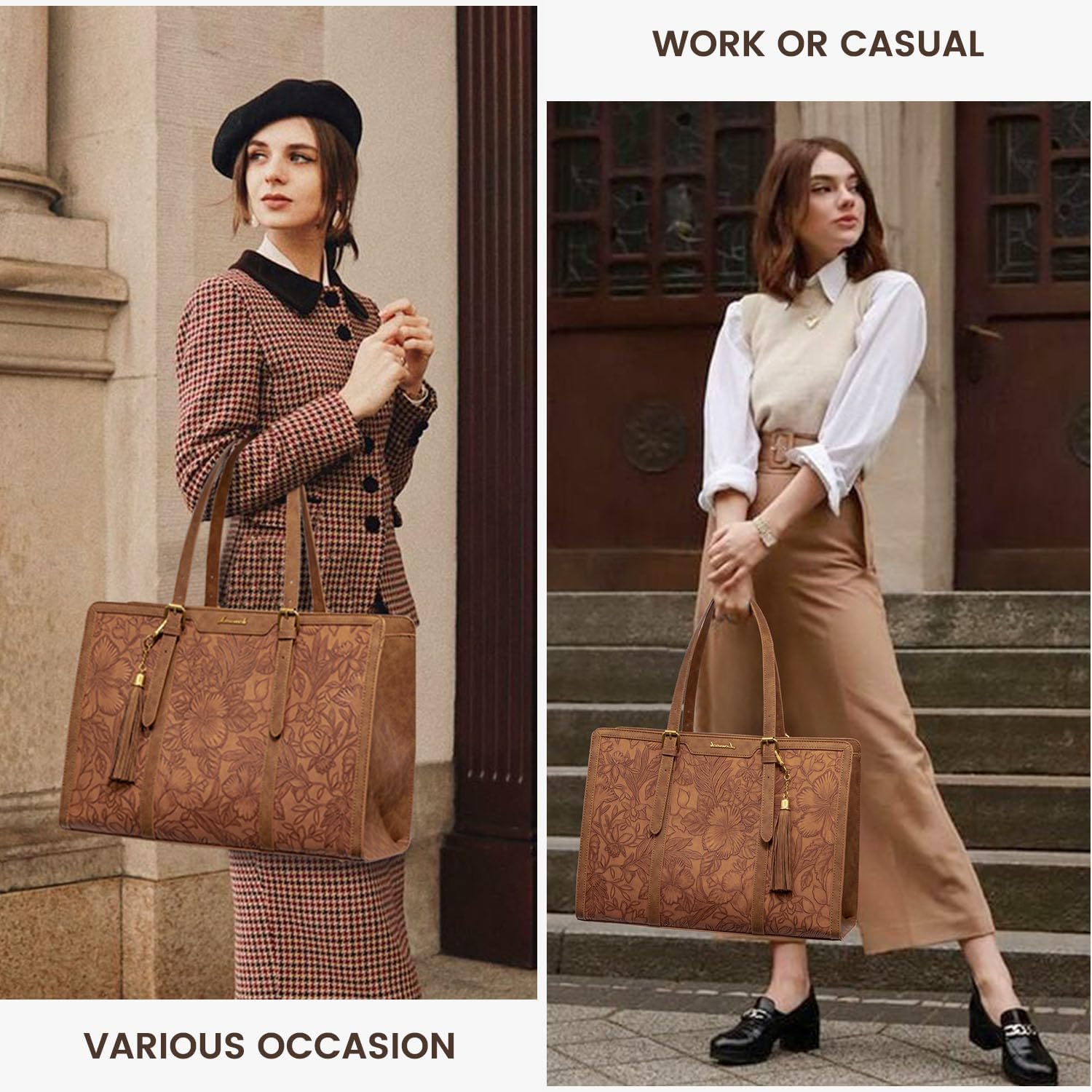 LOVEVOOK Laptop Bag for Women Vintage Leather Work Tote 15.6 inch Large Capacity Computer bag with Clutch Purse for Office, Travel, Casual - Image 8