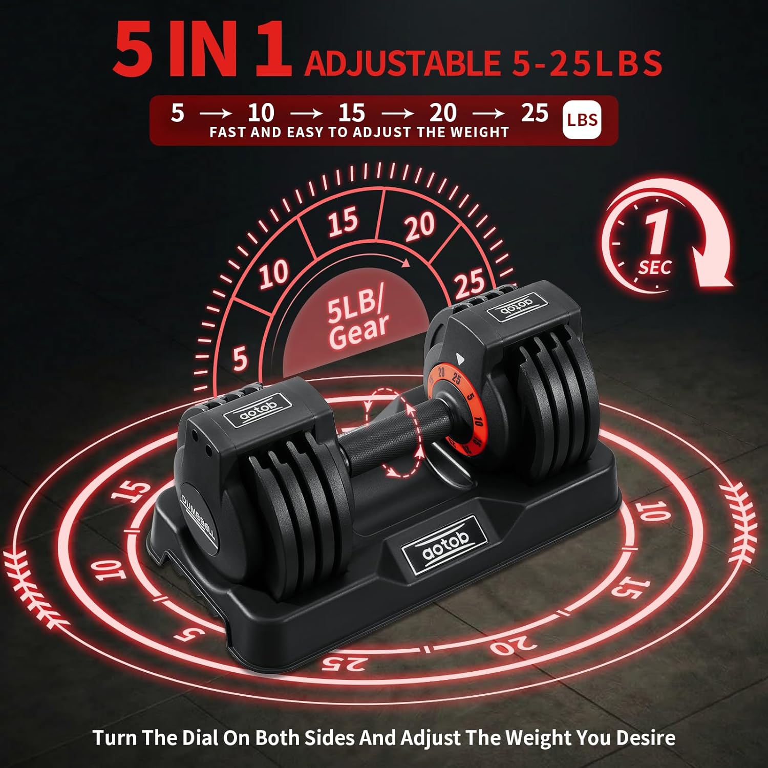 AOTOB 25 lbs (Pair) Adjustable Dumbbell Set, Dumbbells Adjusted Weight with Anti-Slip Fast Adjust Turning Handle, Dumbbel Sets Adjusting for Men and Women for Home Gym Exercise - Image 5