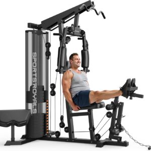 Sportsroyals Home Gym, Multifunctional Workout Station with Leg Press, 150LBS Weight Stack Full Body Workout Equipment for Home Exercise Fitness Strength Training