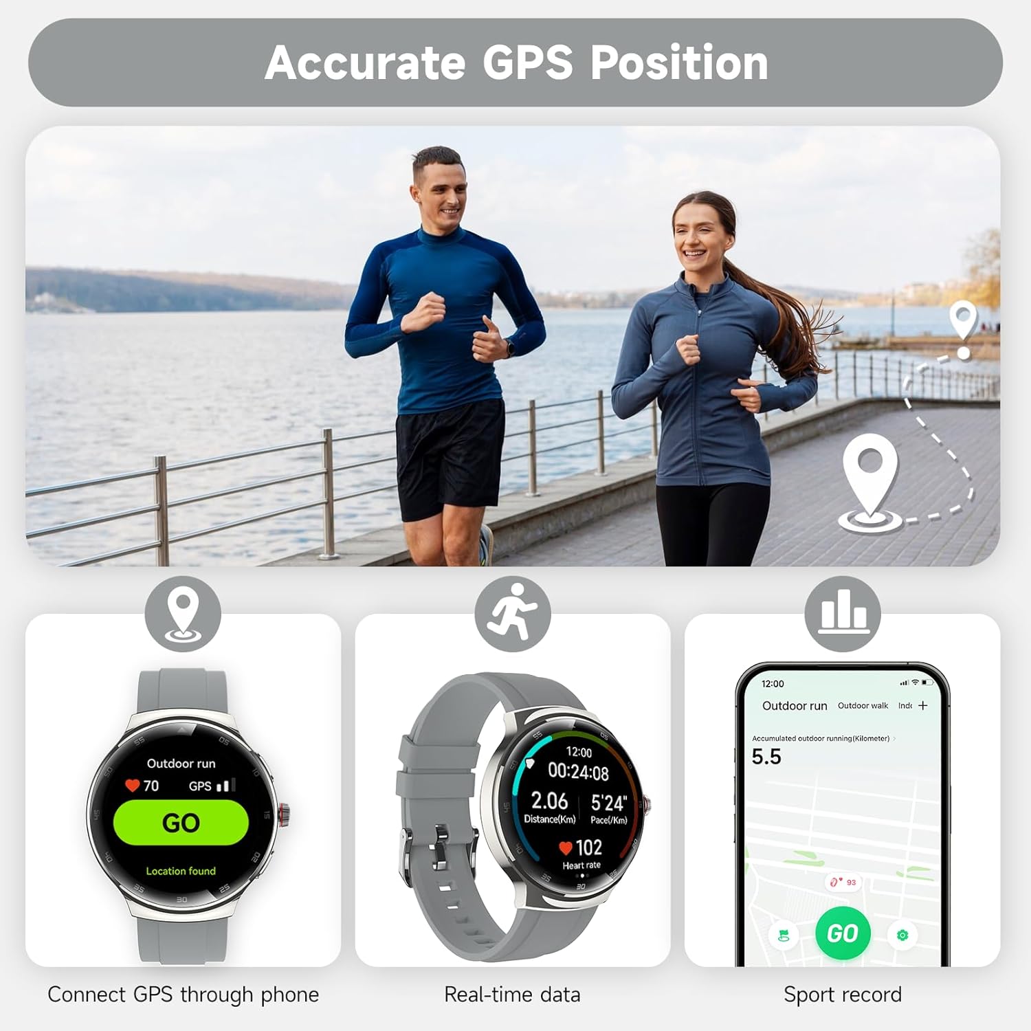 Smart Watches for Men Women, 1.43'' AMOLED Touchscreen Smartwatch for Android & iPhone, 150+ Sports Modes, Waterproof Fitness Tracker, Heart Rate/SpO2/Stress/Sleep Monitor, 2 Bands, Silver - Image 7