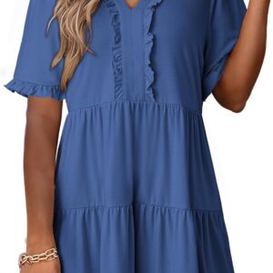 Dokotoo Womens Summer Dresses 2026 V Neck A Line Short Sleeve Casual Ruffle Babydoll Mini Dress