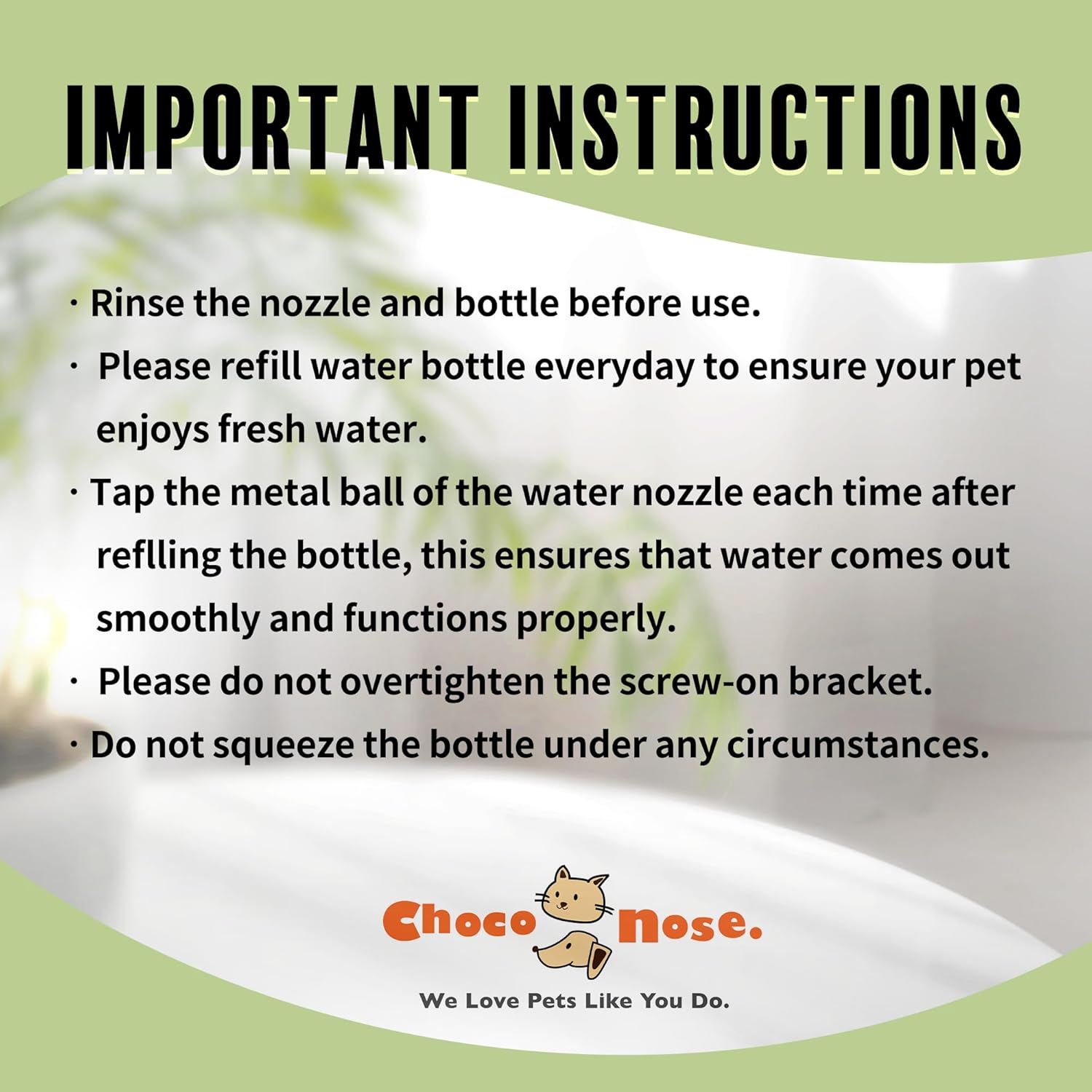 Choco Nose No-Drip Small Animal Water Bottle - Leak-Proof Patented Nozzle Helps Prevent Pet Cage Mess & Wet Bedding - Guinea Pig, Rabbit, Ferret, Hamster - BPA Free, Easy Install, 10.2 fl oz (C128) - Image 8